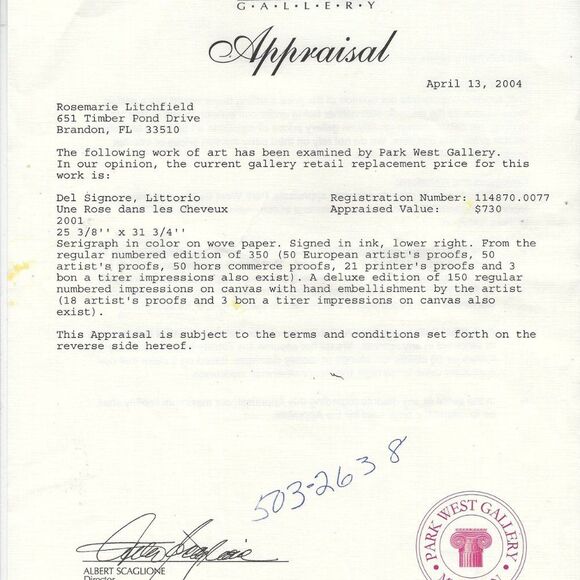 "Une Rose dans les Cheveux" by Del Signore Littorio Serigraph - Picture 5 of 7
